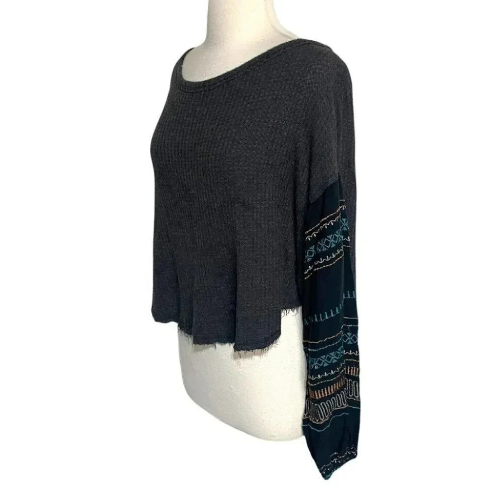 By Together M‎ gypsy sleeve waffle knit cropped boho top
